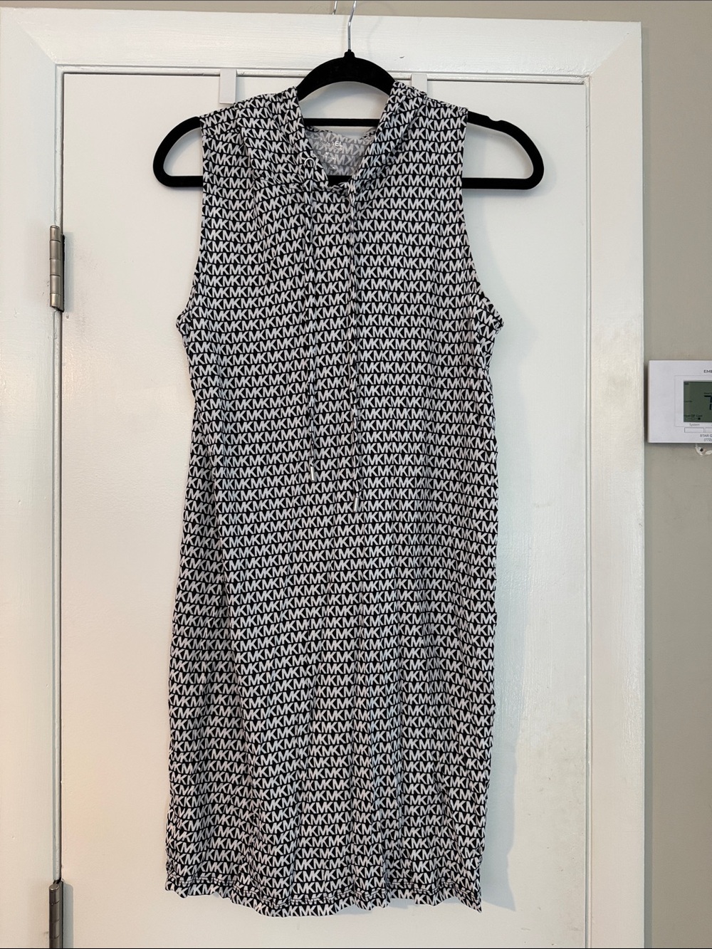 Michael Kors Black and White Logo Print Midi Dress